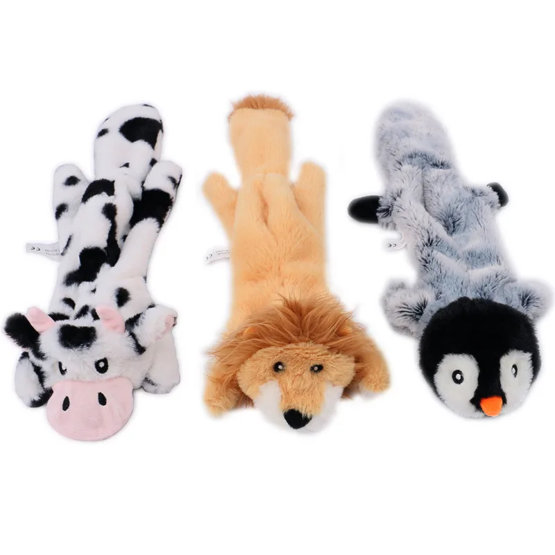 

2024 Cute Plush Toys Squeak Pet Penguin Wolf Cow Lion Animal Fleece Toy Dog Chew Squeaky Whistling Involved Squirrel Dog Toys