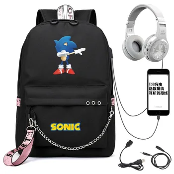 

Cartoon Sonic Usb Charge Backpack Fashion Charging Travel Rucksack Students Boys Girls School Bag Teens Mochilas