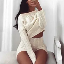 New Women Cable Knit Crop Top Lounge Wear Suit Ladies Co ord 2pcs Tracksuit Set lounge wear solid crop top shirts shorts pants New Women Cable Knit Crop Top Lounge Wear Suit Ladies Co ord 2pcs Tracksuit Set lounge wear solid crop top shirts shorts pants