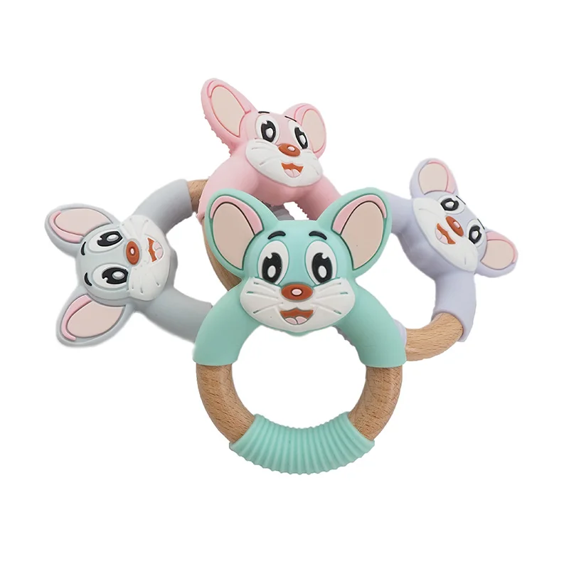 Chenkai 1PCS Silicone Squirrel Teether Baby Cute Animal Teething Rodent Nursing Pacifier Food Grade DIY Charm Necklace Jewelry