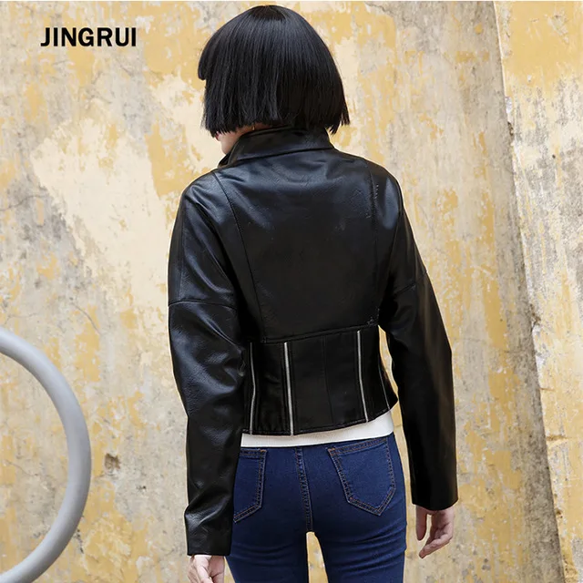 England locomotive style pure color short pu leather jackets female zipper stitching great quality leather jackets wq2508