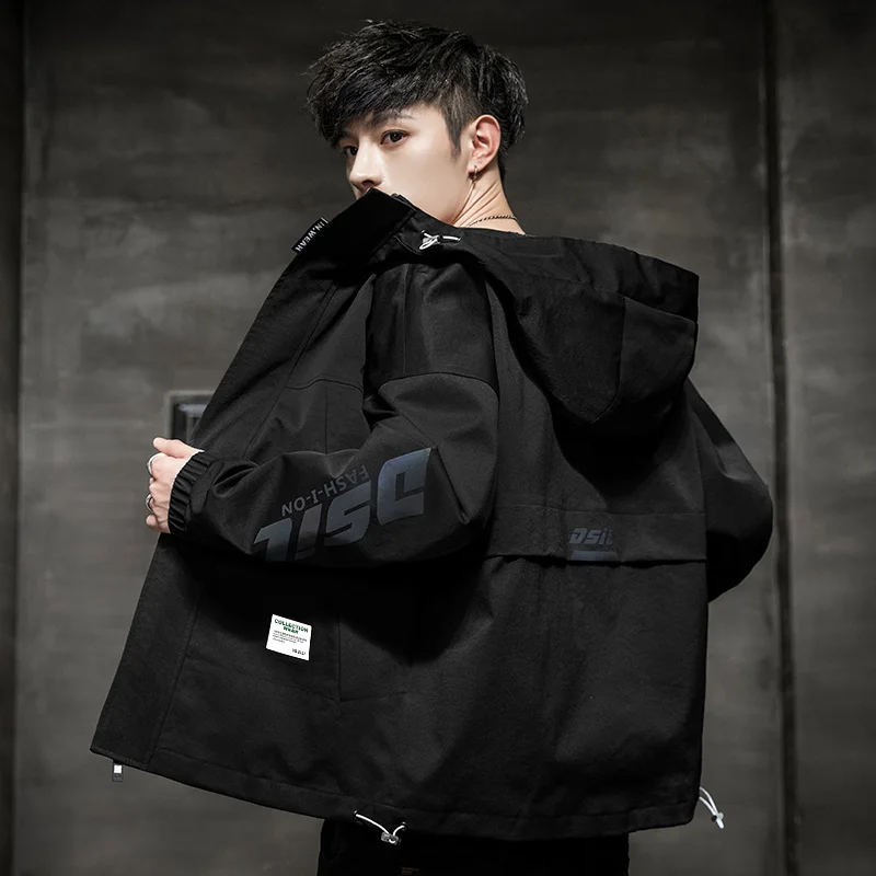 

Мужская непромокаемая куртка с капюшоном, черная непромокаемая ветровка с капюшоном, верхняя одежда для осени и зимы, 2021