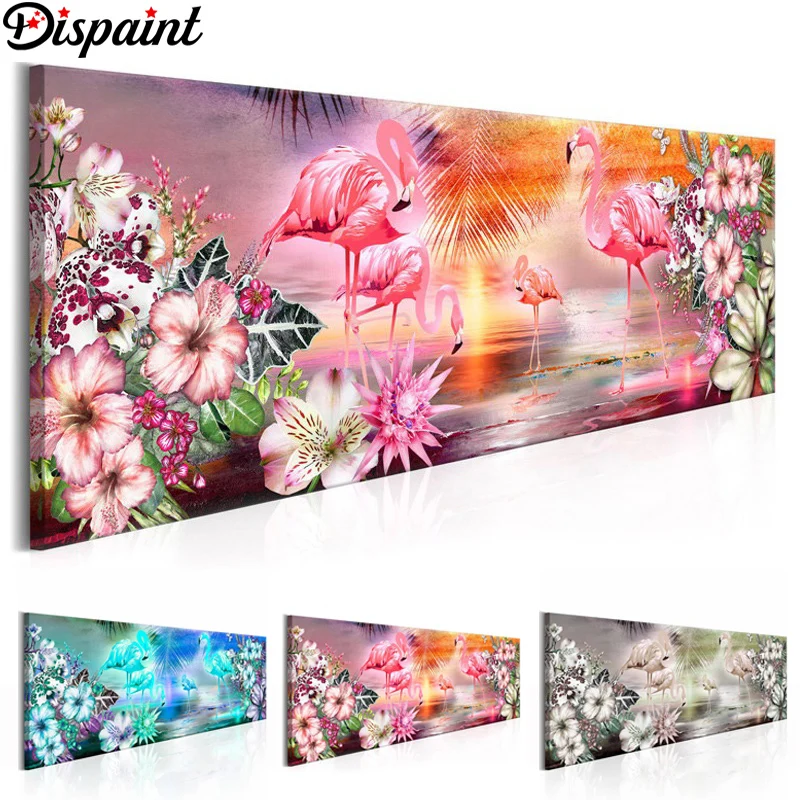 

Dispaint Diy 5d Diamond Painting "flower flamingo" Cross Stitch Square Round Diamond Embroidery Handwork Rhinestone Art A27520