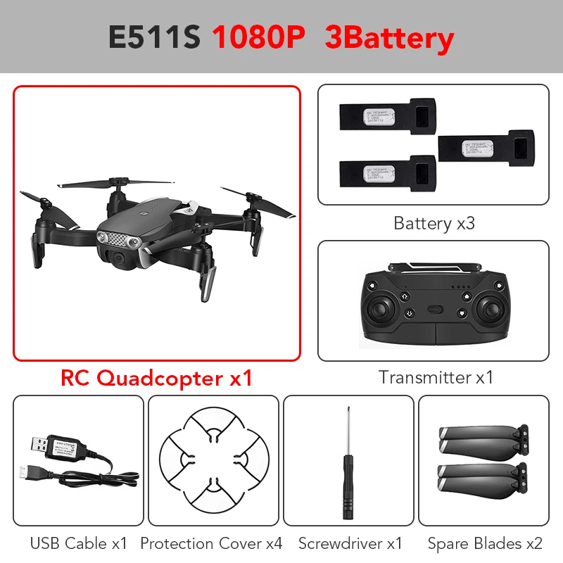 Eachine E511S gps динамическое отслеживание wifi FPV видео с камерой 5G 1080P Радиоуправляемый Дрон Квадрокоптер Вертолет VS XS816 SG106 F11 S167 Dro - Цвет: 1080P 3batteries