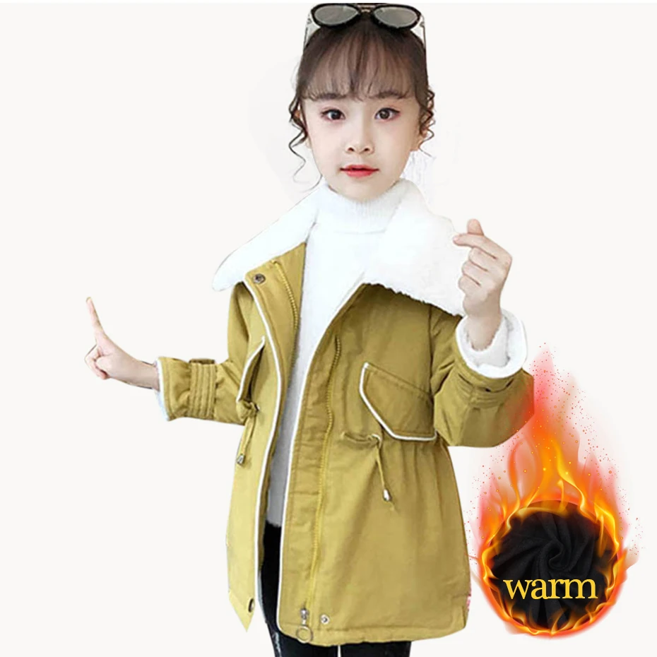 

Winter Jacket Girl Thick Plus Velvet Windbreaker For Girls Fur Collar Slim Coat For Kids Casual Warm Christmas Clothes For Girls