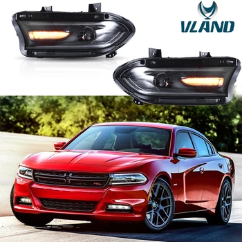 

VLAND factory for car headliaht for Charger LED head lamp 2015 2016 2017 2018 2019 with dual beam lens+LED turn signal