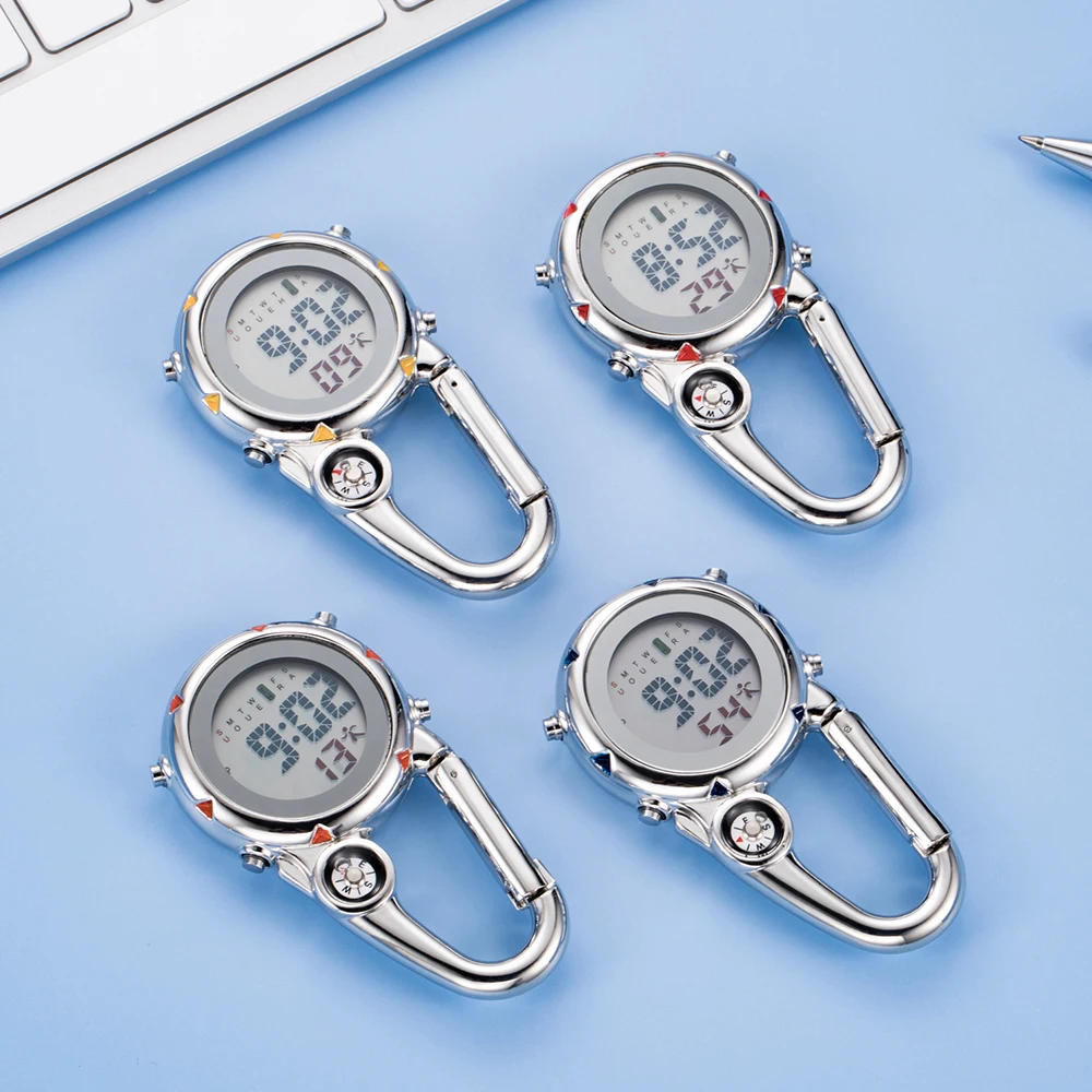 Compass / Temperature / Week Display Digital Pocket Watch Climbing Clip-On Backpack Carabiner Men Mountaineering Outdoor Sport