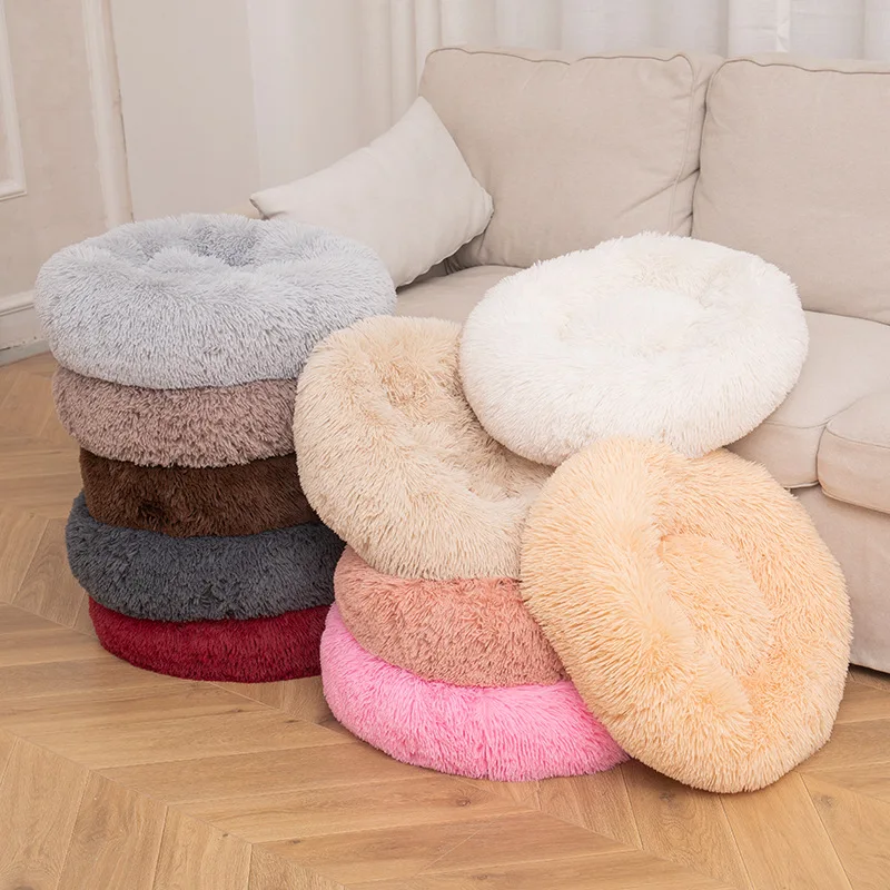 Pet Dog Bed Long Plush Super Soft Pet Bed Kennel Round Dog House Cat Bed For Dogs Bed Cushion Big Large Mat Bench Pets Supplies