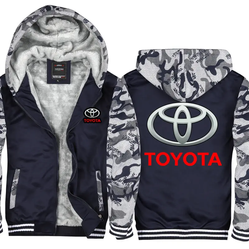 Толстовки мужские зимние теплые с длинным рукавом с капюшоном уплотненные Toyota пальто плюс бархатные мужские однотонные толстовки на молнии