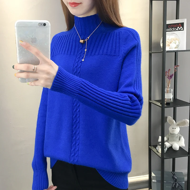 Surmiitro Knitted Turtleneck Women Autumn Winter Ladies Korean Sweater Female Long Sleeve Jumper Blue White Red Pullover