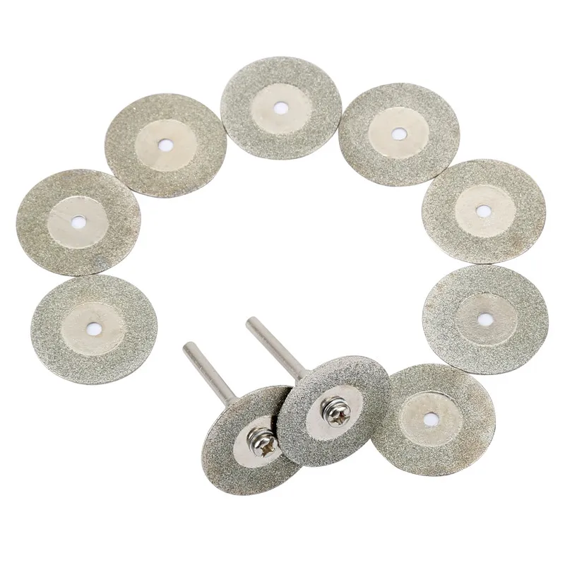 10Pcs/Set Rotary Diamond Cutting Discs +2 Arbor Shaft Dremel Drills Tool 25Mm Dia Sharp Cutting Gem Stones Rotary Craft Metal 10Pcs/Set Rotary Diamond Cutting Discs +2 Arbor Shaft Dremel Drills Tool 25Mm Dia Sharp Cutting Gem Stones Rotary Craft Metal