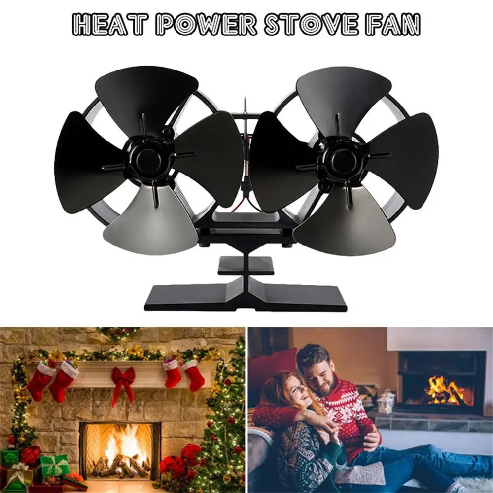 Efficient Double Black Fireplace Fan Heat Powered Stove Fan komin Log Wood Burner FirPowered Stove Fan Fireplace Tools