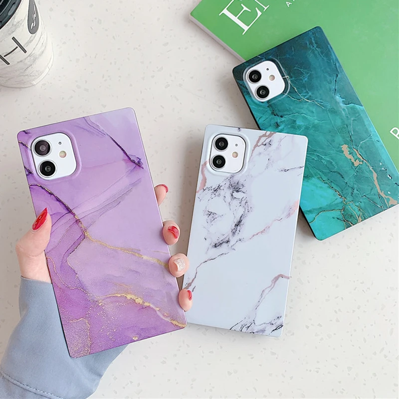 cool iphone 12 pro max cases Square Marble Phone Cover For iPhone 12 13 Pro Max X XR XS Max 7 8Plus Soft Silicone Cover For Fundas iphone 11 Shockproof Coque iphone 12 pro max clear case
