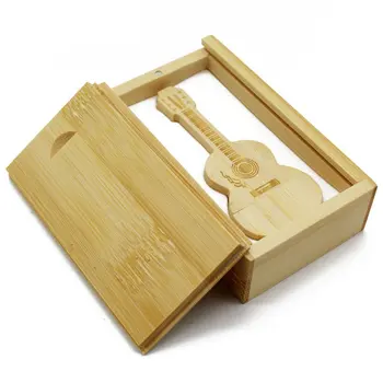 

16GB Creative Bamboo Wood Flash Drive Guitar Shaped USB2.0 Pen Drive Mini Portable Memory Stick with Drawer Box for Laptops PC