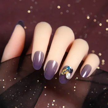 

24pcs/box Translucent Purple Fake Nails press on Patch Suitable Summer Wear Detachable oval Head pre design acrylic nail tips