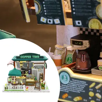 

DIY Dollhouse Model Toys Miniature Cabin Time Coffee Villa Dolls Hand-assembled Gifts House Girl Toy Creative Furniture E0R2