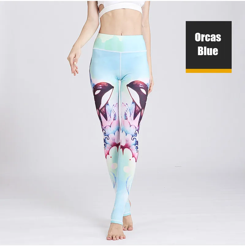 Сексуальные штаны для фитнеса или йоги, высокая талия, спортивные женские леггинсы, эластичные, с принтом, длинные колготки для бега, контроль живота