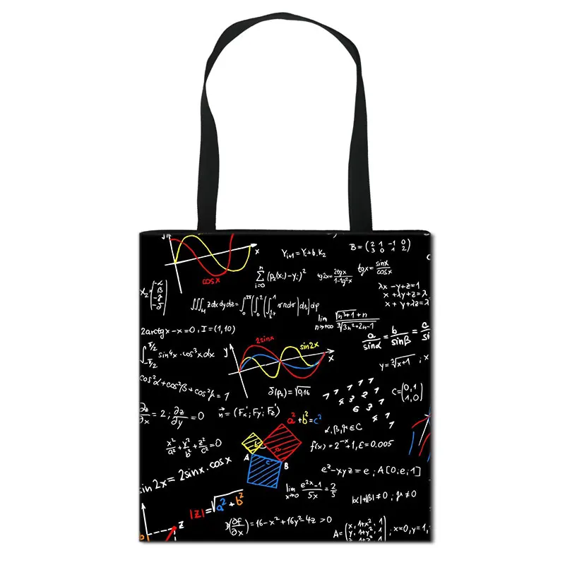 Cute Math Physics Formula Shoulder Bag Science Experiment Handbag Girls Canvas Totes Bag Women Large Capacity Shopping Bags 