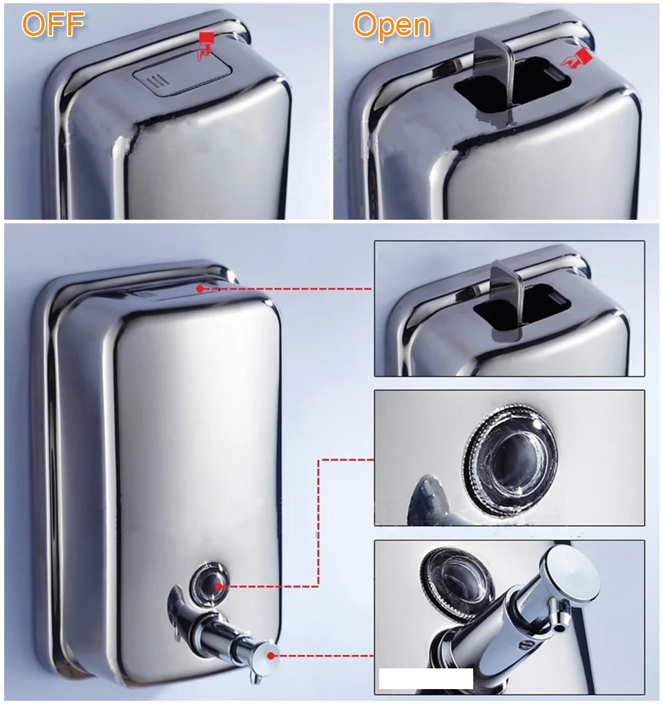 ROVOGO 500/800/1000Ml Black/Mirror Soap Dispenser Wall Mounted, Stainless Steel Bathroom Dispenser for Home Hotel