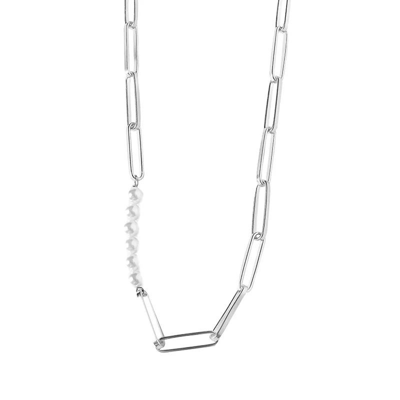 Collana con perle e catena donna elegante gioiello stile argento_voghion.com