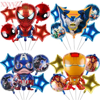 

XXYYZZ 5 Pieces / Spiderman Foil Balloon Superhero Avengers Batman Birthday Party Decoration Child Boy Toy Pentagram Balloon
