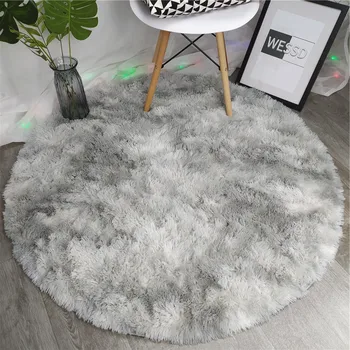 

Nordic Tie-dye Gradient Color Round Carpet Fluffy Hairy Carpet Colorful Coffee Table Rugs Girl Room Carpet Gray Pink Camel