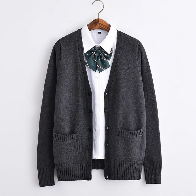 Only Dark Gray Coat Японский JK Униформа кардиган свитер сплошной цвет осень зима для девочек утепленное пальто с длинным рукавом Свободные вязаные топы в студенческом стиле - Цвет: Only Dark Gray Coat