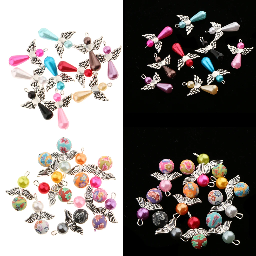 40 Pieces Pearl Spacer Alloy Mixed Angel Wings Spacer Beads for Creation Jewelry Bracelet Earrings DIY