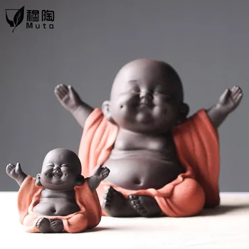 Budas decorativas figuras té mascota accesorios buda decoración mesa adornos de cerámica pequeño monje adornos de cerámica buda