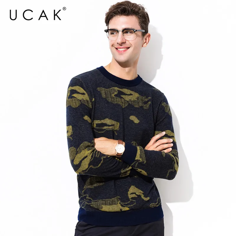 Flash Sale UCAK Brand 100% Merino Wool Sweater Men Streetwear Cloud Pattern Pull Homme Autumn Winter Pullover Men Cashmere Sweaters U3078