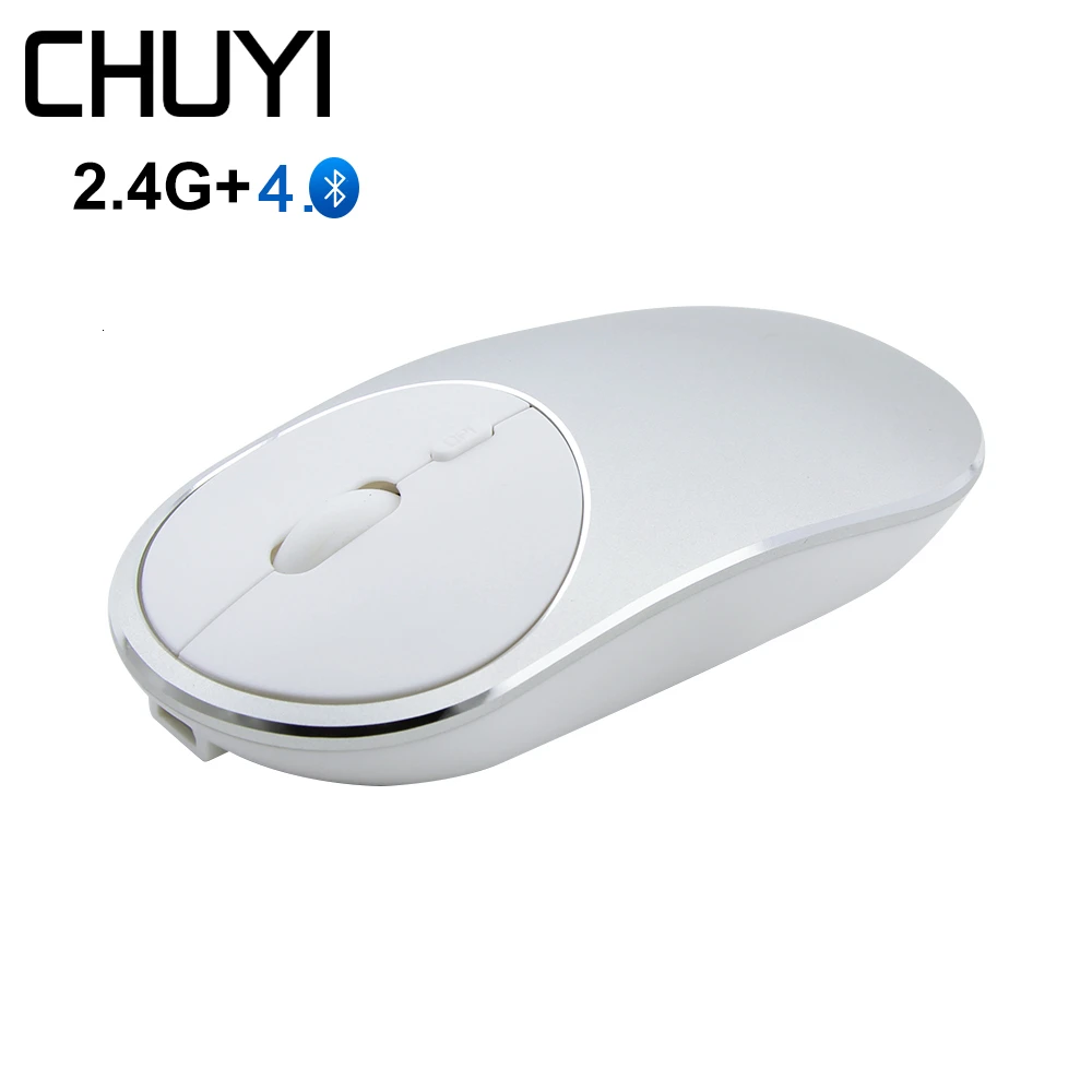 CHUYI Bluetooth 4,0+ 2,4G Беспроводная Двухрежимная мышь перезаряжаемая из алюминиевого сплава Бесшумная Mause USB Оптическая Компьютерная лазерная мышь
