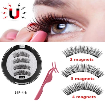 

Magnetic lashes with 4 magnets 3D natural magnetic false eyelash with eyelash packaging box lazy makeup artifact