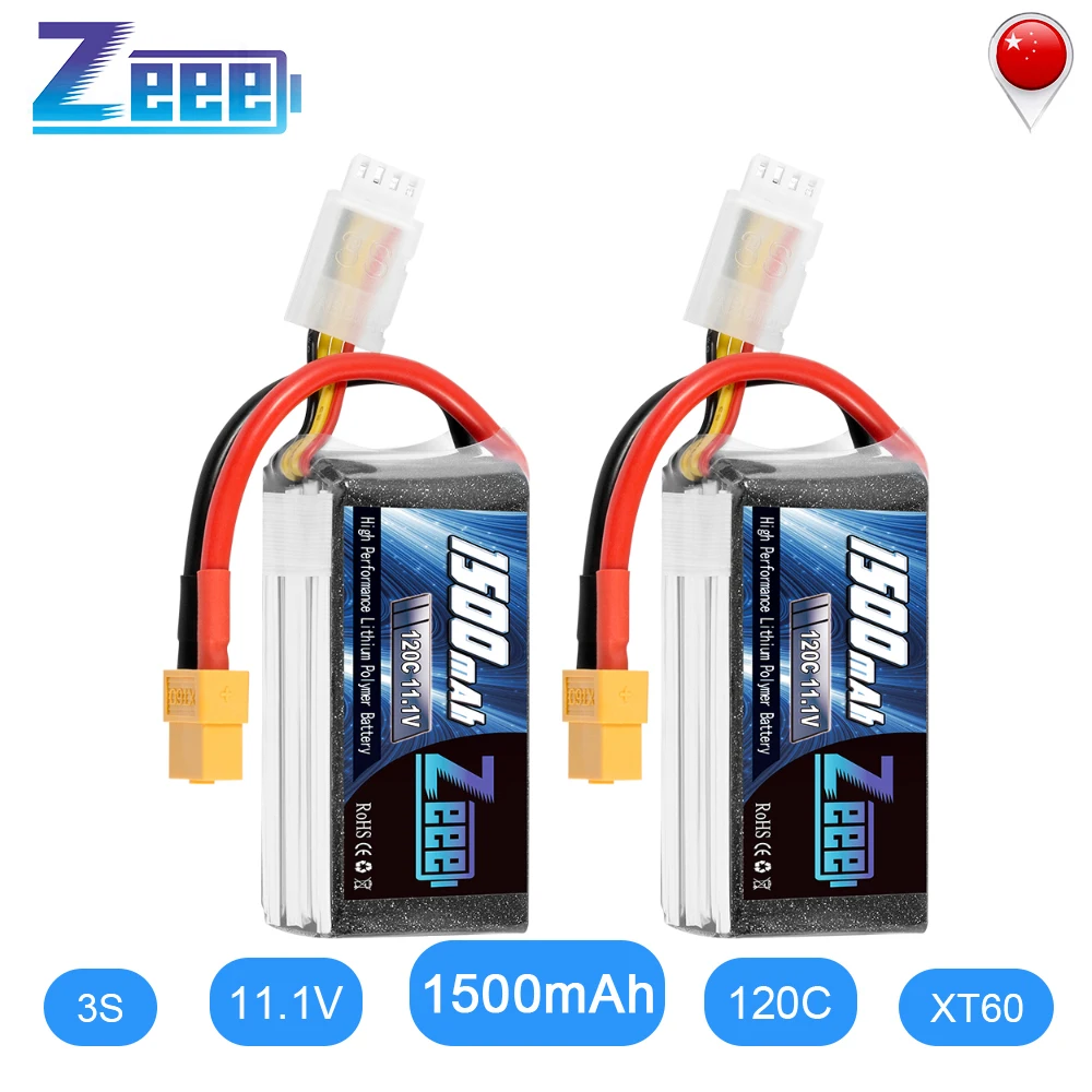 $28.99 2units Zeee Lipo Battery 111V 120C 1500mAh 3S Softcase Graphene RC Lipo Battery with XT60 Plug for