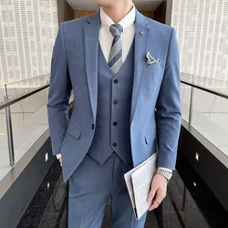 (Jackets+Vest+Pants) 2021 Fashion Men's slim fit Business Suits/Male High-grade pure cotton groom get married dress 3 pcs S-4XL