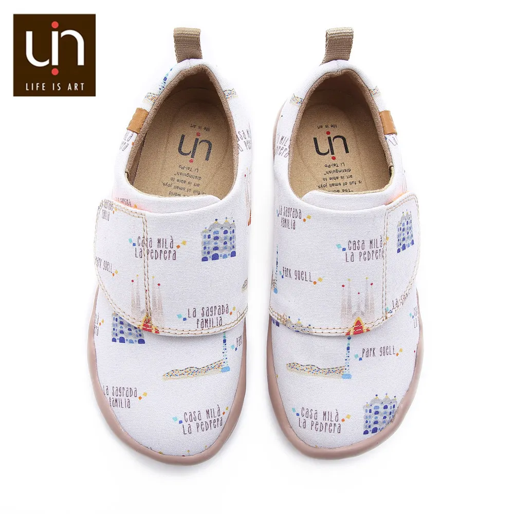 UIN художественный городской дизайн; белая парусиновая обувь для детей; мягкая повседневная обувь на плоской подошве с круглым носком для мальчиков и девочек; удобная Уличная обувь; кроссовки - Цвет: Белый