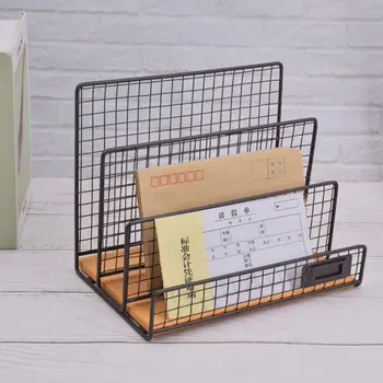 

3 Grid Wrought Iron Bookshelf Desktop Bill Document Storage Rack Magazine File Organizer Holder Home School Office Supplies C26