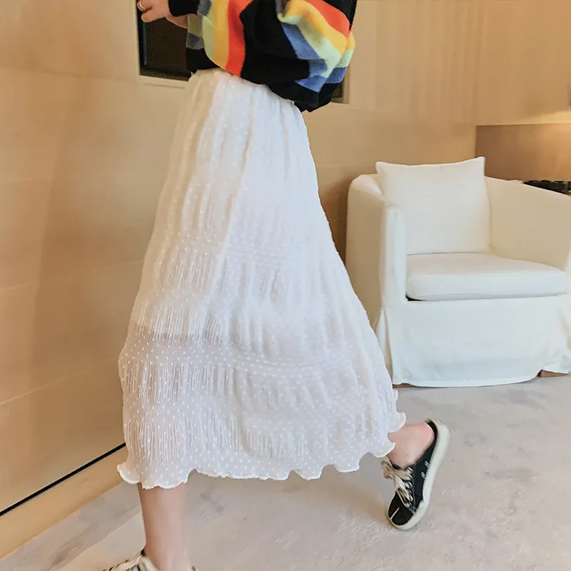 

Photo Shoot 2020 Early Spring Japan Lotte New Style High-waisted Pleated Chiffon Xian Qi Mid-length Skirt