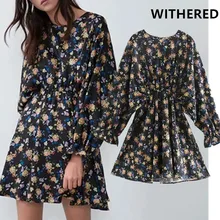 Увядшее английское винтажное свободное мини-платье с цветочным принтом и круглым вырезом для женщин vestidos de fiesta de noche vestidos Вечернее Платье Блейзер