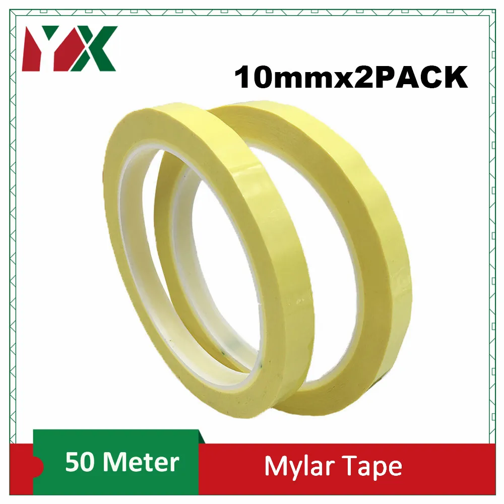 cheap YX 2PACK 10mm Adhesive Insulation Mylar Tape for Transformer, Motor, Capacitor, Coil Wrap, Anti Flame Yellow 50M roll