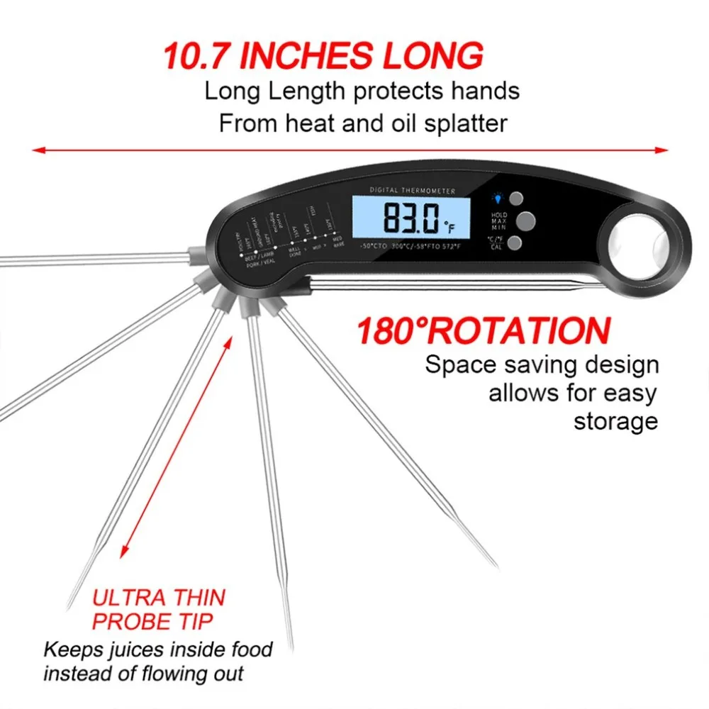 Автоматический переключатель цифровой термометр для барбекю Температура мяса водонепроницаемый термометр для мгновенного чтения с подсветкой калибровки
