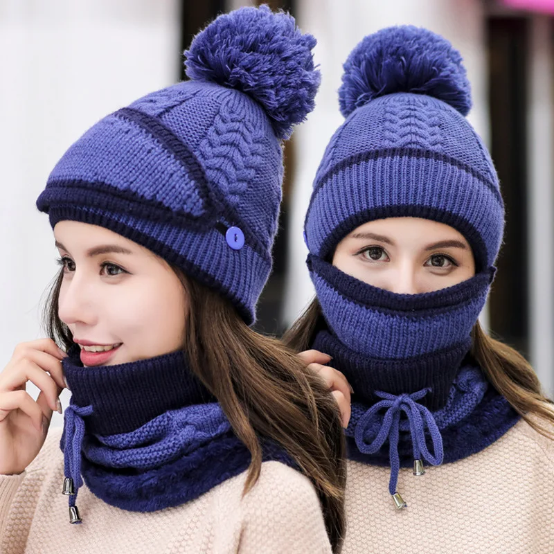 Женская Мужская зимняя шапка теплая Толстая шапочка шапка шарф для зимы вязаная Лыжная вязаная шапка - Цвет: blue
