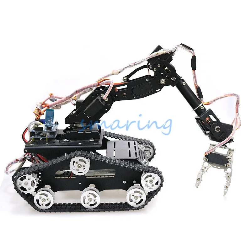 Smart Robot Arm Robotic Gripper with Metal Tank Chassis WiFi/Bluetooth/Handle Control for DIY RC Robot Model Kit