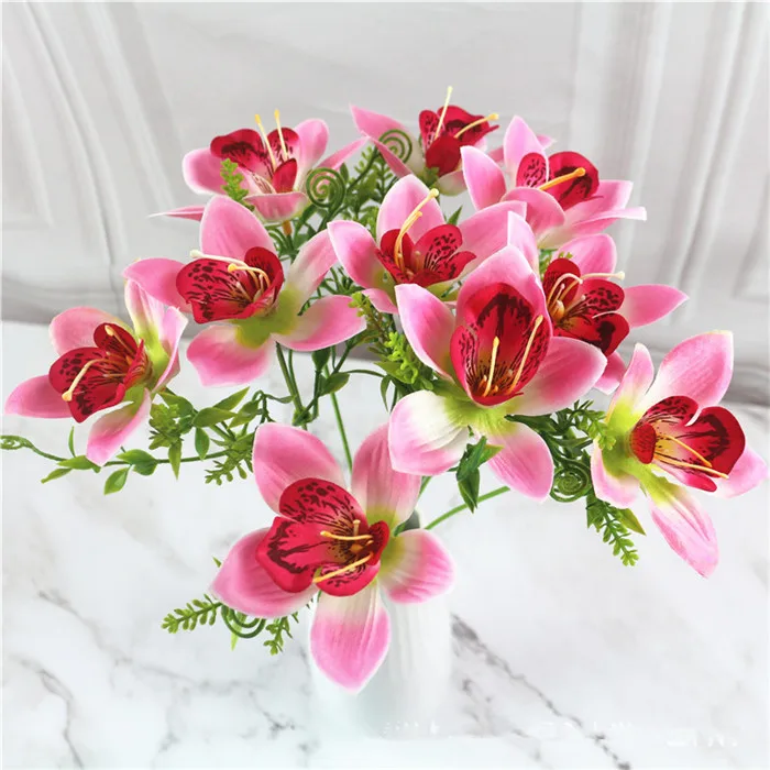 pink 1 шт., имитация искусственного цветка, шелк, искусственная Орхидея, Орхидея, растение для свадьбы, дома, рождества, украшение, несколько цветов, JH134 - Цвет: pink