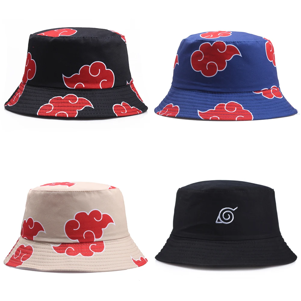 Summer Outdoor Fisherman Cap Red Cloud Printed Panama Anime Akatsuki Cartoon Hat Sun Protection Bucket Hats for Women Men | Аксессуары