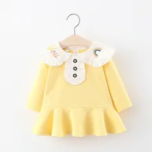 Детское платье,, платье с вышитым радужным воротником, Весенняя детская одежда для девочек