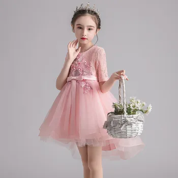 

2020 Spring Childrenswear Princess Style Girls Pink Dress Children's Tailing Formal Dress Gauze Tutu Host Performance Skirt