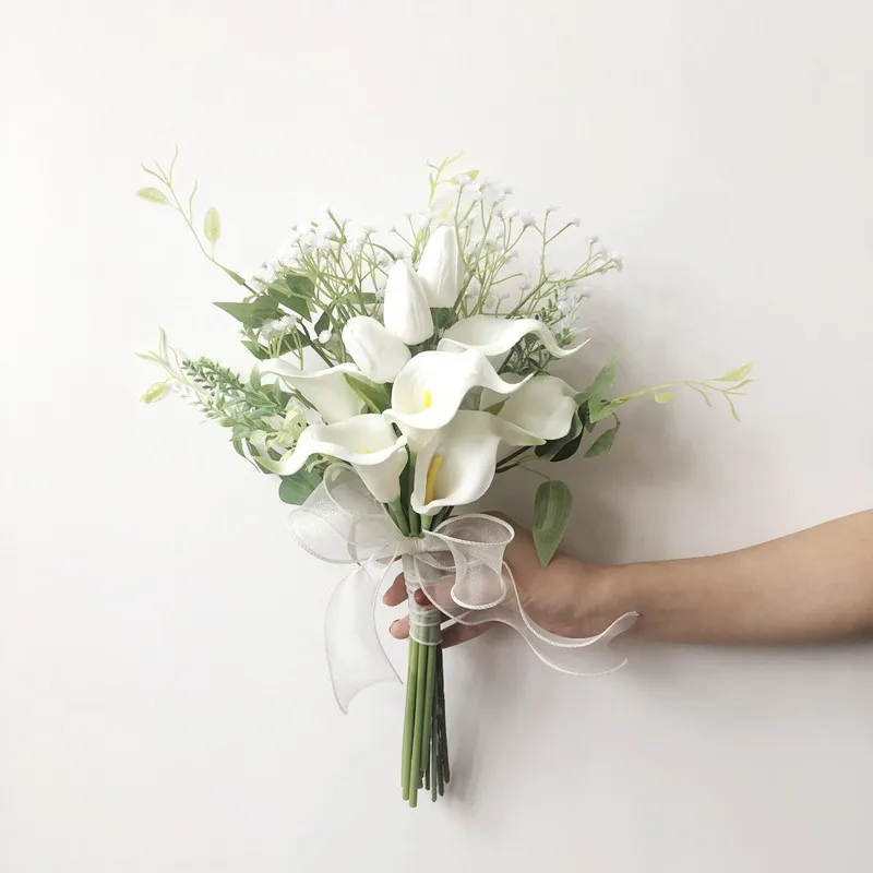 New Cheap Bridesmaid Bouquet Calla Lilies White Tulip Wedding Flowers Bunch  Real Touch Bouquet De Mariage