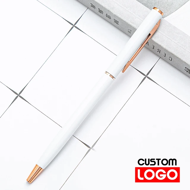 New Metal Ballpoint Pen Rose Gold Pen Custom Logo Advertising Ballpoint Pen  Lettering Engraved Name School&office Supplies Style 2-White
