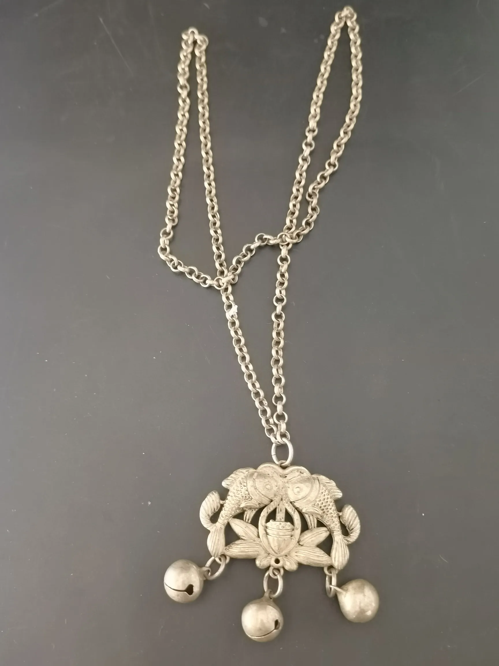

Silver fish lotus pendant necklace a set of women's sweater chain necklace with chain