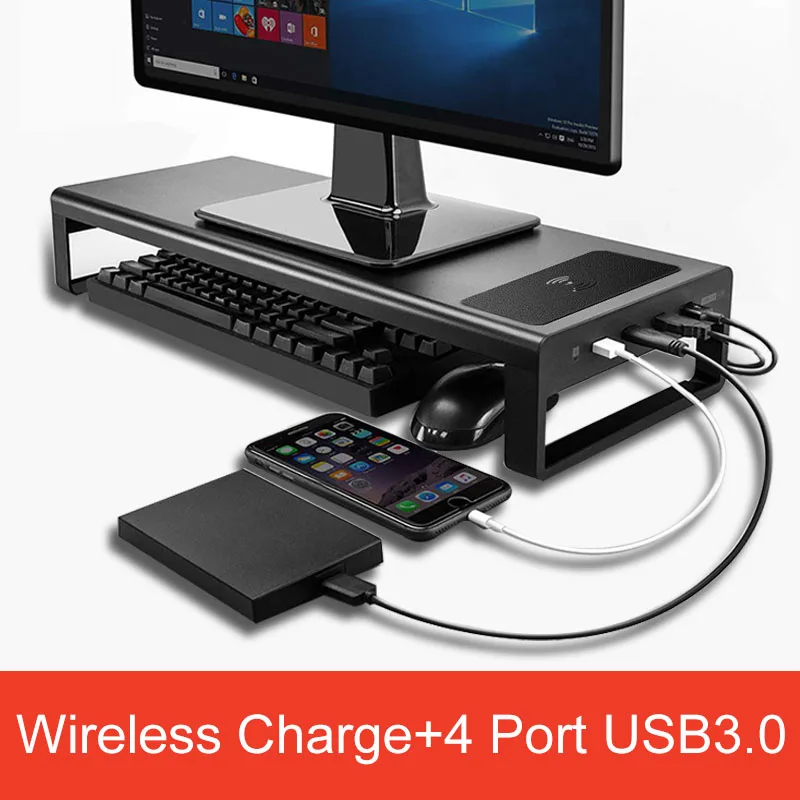  Aluminium Alloy Monitor Stand Computer Base Table With 4 Usb3.0 Laptop Desk